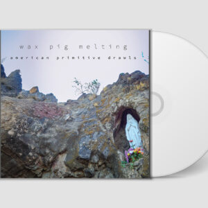 American Primitive Drawls CD cover art by Brian Gibson featuring a rocky desert shrine with a white statue and flowers, released 2025.